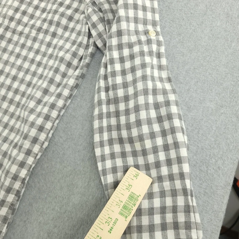 Banana Republic Shirt Mens M Gray Check Long Sleeve Linen Button Up Casual